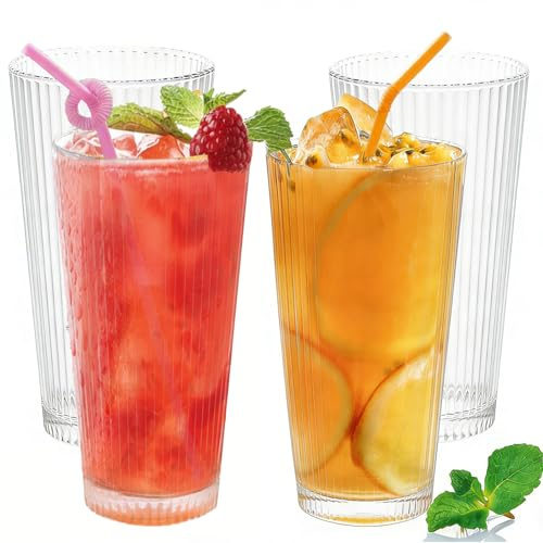 600ml Plastic Tumblers, Set of 4 Large Capacity Water Cups Acrylic Glasses | 20 Oz Unbreakable Drinking Tumblers Picnic Drinkware, Stackable Glassware Cocktail Glasses for Beach Party Beer, Tea, Juice