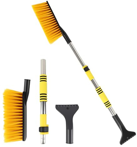 SacJkt Eiskratzer Auto, 2-in-1 Schneebürste mit Schaumstoffgriff, 70-85 cm Verlängerte Schneekratzer für Autowindschutzscheibe und Hausfenster (Gelb)