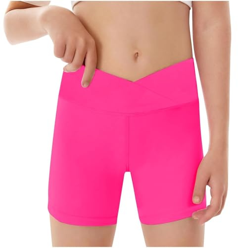 2025 Trousers Girls Athletic Shorts Slim V Waist Short Leggings Bike Dance Gymnastics Shorts (11-12 Years) Hot Pink