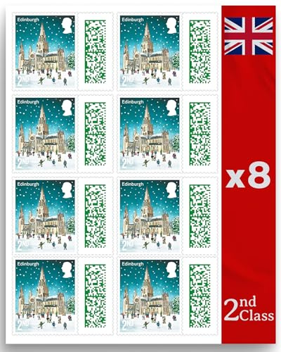 Christmas 2nd Class Stamps (8 Pack) - 2nd Class Stamps - Christmas Barcoded Self Adhesive UK Letter Postage - (8 Total)