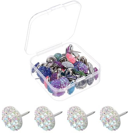 QUARKZMAN 40 st strassstift, 12 mm x 13 mm glänsande dekorativ diamantstift för korktavla anslagstavla väggdekorationer, flerfärgad/silver