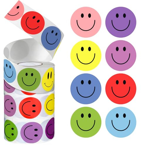 3 Rolls 1500Pcs Smiley Face Stickers, Self-Adhesive Reward Stickers for Children, 8 Colors Happy Face Stickers with Wide Applications, School Stickers for Teachers