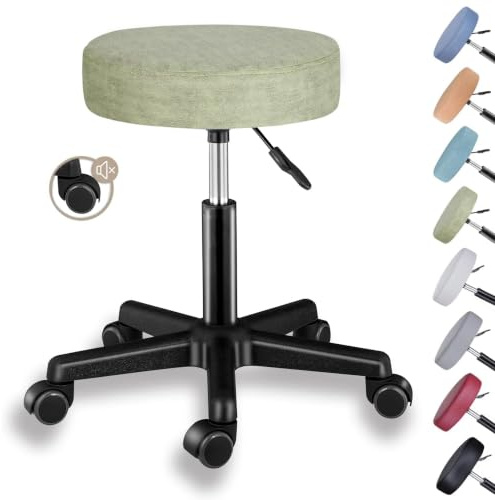 Zedelmaier Rollhocker höhenverstellbar, leise Rollen, 44–58 cm, Grün | Funktionsstoff, 10 cm Polster, bis 130 kg, 360° drehbar; Hocker mit Rollen als Büro-, Werkstatt-, Praxis- oder Kosmetikhocker