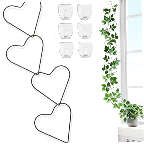 Supporto per Piante Rampicanti Pothos, Traliccio a Catena per Piante Rampicanti da Interno, Traliccio da Parete Pothos a Cuore con 18 Cuori Collegati, Supporto per in Ferro Nero da