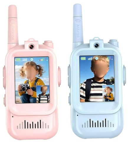 Walkie Talkies con vídeo Paquete de 2 walkie talkies Recargables para niños con videollamada en Tiempo Real Pantalla Transparente de 2 0 Pulgadas Juguete Divertido para Juegos en Interiores y ext