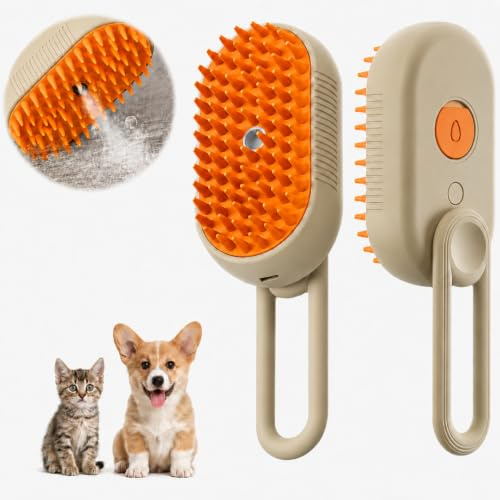 Purrfect Brush™ Spazzola a Vapore per Cani 3 in 1 Spazzola per Cani per Pulizia Toelettatura e Massaggio del Mantello in Uso Domestico (Arancione)