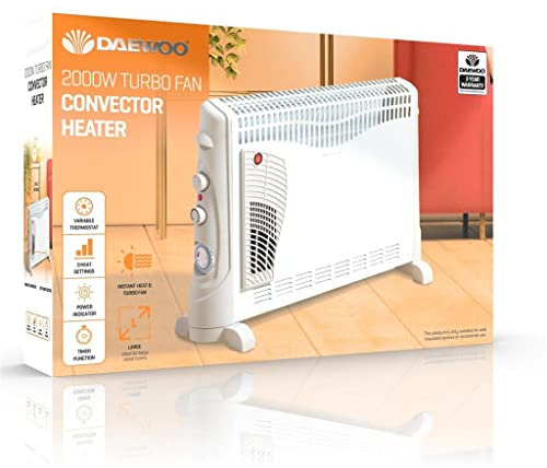 Daewoo Convector Heater with Turbo Function, 2000 Watt, White