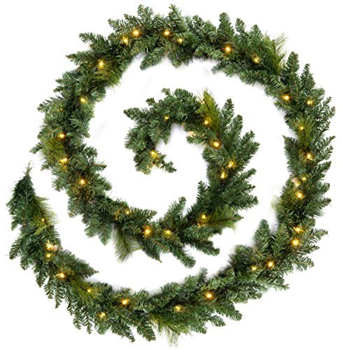 WeRChristmas Pre-Lit Long Garland Illuminated with 52 Warm LED Lights, Green, 12 feet