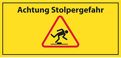 SCHILDER HIMMEL Achtung Stolpergefahr Schild Kunststoff mit Klebestreifen, Nr 526 Größe 30 x 14cm, 2mm stark