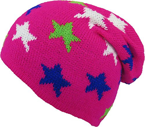 BRUBAKER Henry Unisex Winter Beanie Mütze Strick mit bunten Sternen