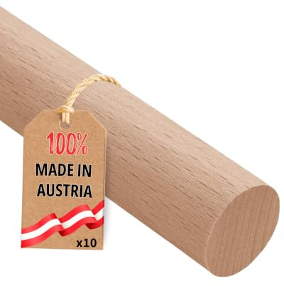 Gedotec Buchen-Rundstab glatt - 10 Stück massive Rundhölzer 1000 mm Ø 35 mm | runde Holzstäbe zum Basteln MADE IN AUSTRIA - Bastelstäbe aus Buche ca. 8% Restfeuchte, Bastelholz astfrei & unbehandelt