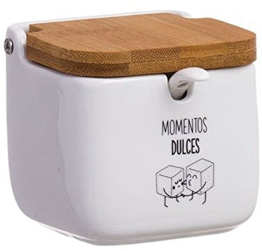 Casa D'Or Azucarero Tapa Bamboo Momentos - 8x8 Cm. Cerámica Rústico
