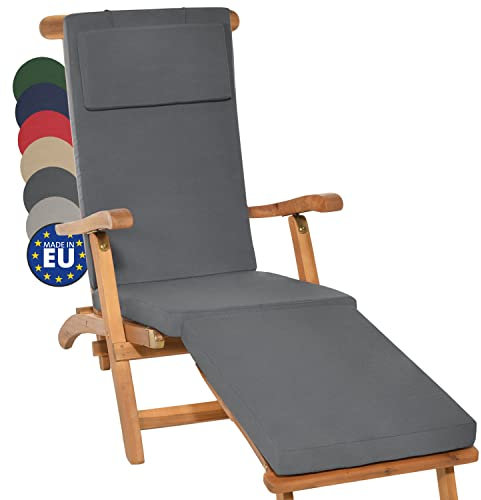 Beautissu Luxus Deckchair Auflage Sonnenliege 175x45x5cm LoftLux DC – Bezug Abnehmbar – Polsterauflage für Liegestuhl Auflage Gartenliege Polster – Liegenauflage Gartenmöbel Kissen Graphitgrau