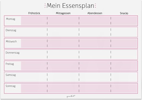 Mein Essensplan I dv358 I DIN A4 I Whiteboard Essensplaner für die ganze Woche I abwischbar I rosa I mit magnetischer Rückseite