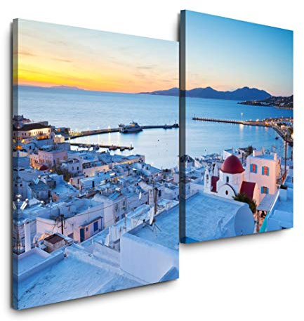 Sinus Art Griechenland Skyline 120x80cm 2 Kunstdrucke je 70x60cm Kunstdruck modern Wandbilder XXL Wanddekoration Design Wand Bild