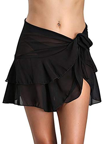 Chiffon Sarong Damen Pareo Wickelrock Strandkleid Wickeltuch Strand Kurz Wrap Bikini Rock Schwarz Weiß