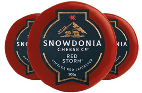 Snowdonia Red Storm Vintage Red Leicester 3 x 200g | Aged Welsh Red Leicester Cheese | Waxed Truckle | Intense Flavour | Cheeseboard Cheese | Vegetarian