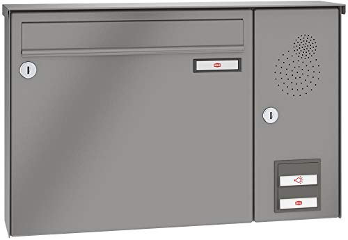 RENZ/Basic B/Aufputz-Briefkastenanlage Wand-Briefkasten/RAL-Farbe 9007 Volumen 12 L/Sprechsieb rechts/Dein-Briefkasten.de
