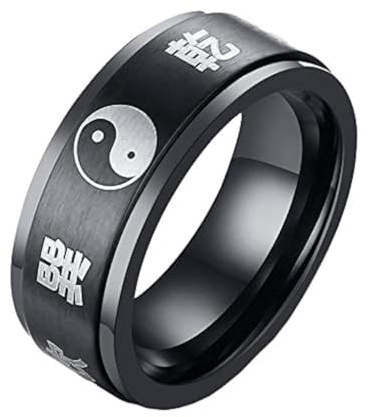 PAURO Homme Acier Inoxydable 8mm Noir Vintage Yin Yang Ta IC Salut Amulette Mantra Rotatif Bague Taille 68