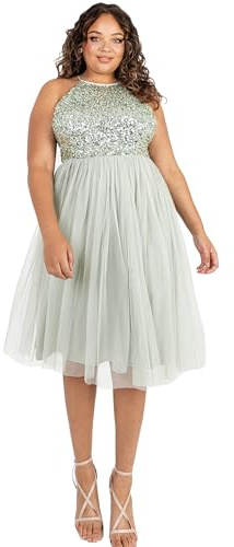 Maya Deluxe Women's Ladies Midi Dress with Halter Neck Tulle for Evening Graduation Prom Wedding Bridesmaids Ball Gown