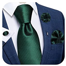 DiBanGu Herren Seide Krawatte und Anstecknadel Brosche Set Gewebte Einstecktuch Manschettenknöpfe Paisley Streifen Solide Krawatte Hochzeit Party Formal, Smaragdgrün, massiv, Einheitsgröße