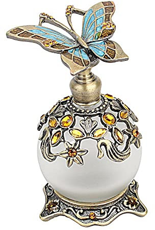 LiuliuBull Bouteille de Parfum en Verre Rechargeable Vide avec émail Papillon Essentiel bâton de bâton d'huile de métal Fantaisie rétro Strass givré (Capacity Golden)