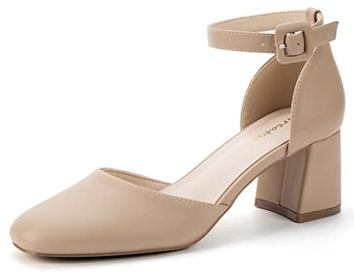 Greatonu Scarpe col Tacco Donna Eleganti Decollete Donna con Tacco a Punta Chiusa Cinturino alla Caviglia Scarpe da Sposa Decolte Tacco Medio Largo