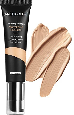 Anglicolor Matte Oil Control Concealer Foundation Flawless Soft Long Lasting Foundation Makeup,Waterproof Full Coverage Face Makeup Strong Concealer Foundation for Oily Acne Skin (#104 Buff Beige)