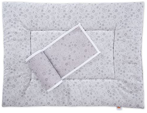 FabiMax Laufgittereinlage und Umrandung aus Netzstoff für Laufgitter 75x100 cm, graue Blümchen