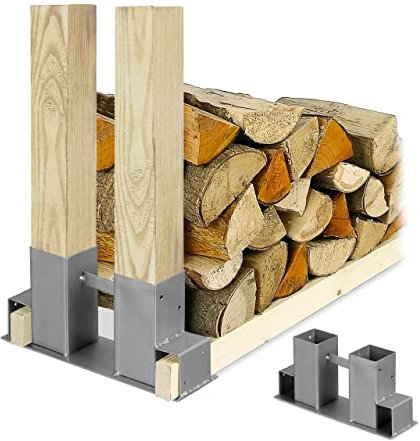 Relaxdays Holzstapelhilfe 2er Set, für Feuerholz, Kaminholzregal selber bauen, Brennholzstapelhalter, Metall, silber