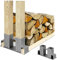 Relaxdays Holzstapelhilfe 2er Set, für Feuerholz, Kaminholzregal selber bauen, Brennholzstapelhalter, Metall, silber