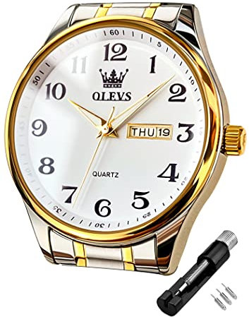 OLEVS Herrenuhren Leicht zu lesen Armbanduhr mit Gold Silber Edelstahlband wasserdichte Kalender