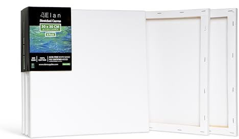 Elan Keilrahmen Leinwand 30x30, 6er Set Leinwände zum Bemalen 280g/m² | 6er-Set 30x30 CM, 100% Baumwolle Leinwand zum Bemalen, Säurefrei, Dreifach Grundiert für Acrylfarben, Gouachefarben