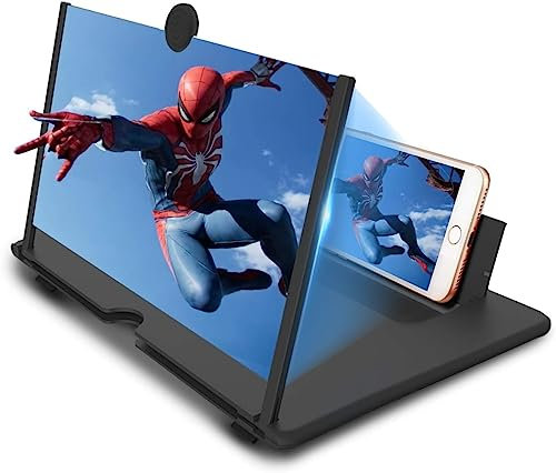 12‘’ Screen Magnifier for Cell Phone Ultra-Clear Mobile Phone Magnifier Projector Screen for Movies and Videos. Easy to Use and Compatible with All SmartPhones (Black)