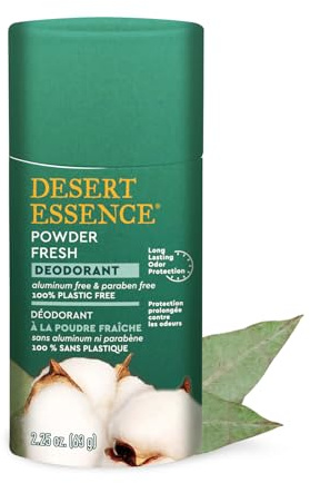 Desert Essence Natural Powder Fresh Deodorant - 100% Plastic Free, Aluminum Free, & Paraben Free for Women & Men, 2.25 oz