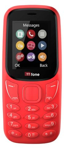 TTfone TT170 UK Sim Free Simple Feature Mobile Phone 1.8inch Screen Camera, Bluetooth Game, Alarm - Pay As You Go (EE, with £0 Credit, Red)