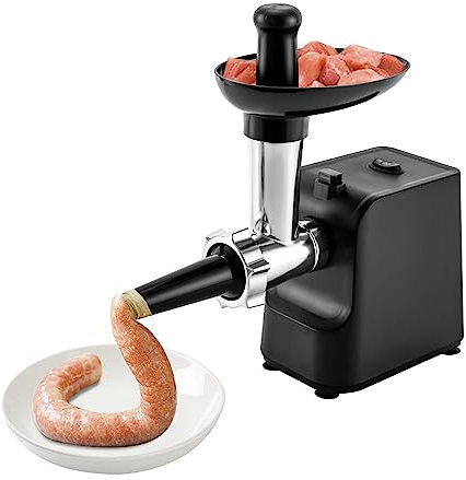 Fleischwolf,1000W Elektrischer Fleischwolf mit 3 Edelstahl Lochscheiben, Stopper, Kebbe Kit,Hackfleisch Maschine Wurstfüller Multi Küchenmaschine für Rindfleisch, Hammelfleisch (Schwarz)