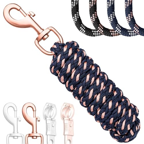 Esposita Führstrick Anbindestrick Soft Champion Edition mit Panikhaken oder Snaphaken, Karabinerhaken weich und stabil (Navy/Rosegold, Snaphaken)
