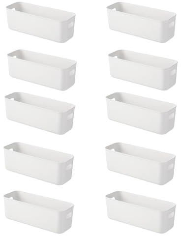 YAYODS 10 Stück Kunststoff Aufbewahrungsbox - 25 x 10 x 9 cm Aufbewahrungskorb mit Griffen - Weiß Badezimmer Organizer für Küche, Bad, Büro, Schlafzimmer, Schublade