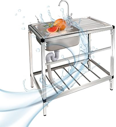 Lavello Esterno Giardino Lavelli Commerciale Autoportante con Scolapiatti con il Rubinetto Girevole 360° Lavandino Salvaspazio Lavamani Professionale per Interni Esterni garage cucina lavanderia (Col
