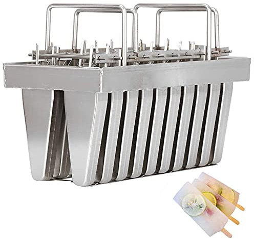 ISCBAFYX 20 Stainless Steel Ice Cream Mold, Industrial Stainless Steel Ice Lolly Frozen Popsicle Molds,Ice Cream Pop Maker Freezer Tray with 100Pcs Popsicle Sticks W/Cleaning Brush,A