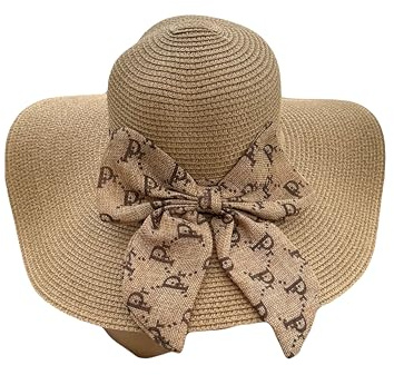 Sombrero Mujer De Paja Protección Solar Panama Pamela Playa Verano Esparto Gorra para Sol Visera Enrollable con Lazo Marrón P