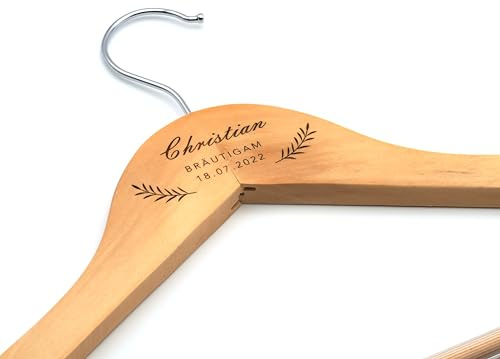 Kleiderbügel mit Namen personalisiert aus Holz | weiß oder Braun | individuell, graviert | Braut, Bräutigam | Hochzeit, Trauzeugin (Braun)