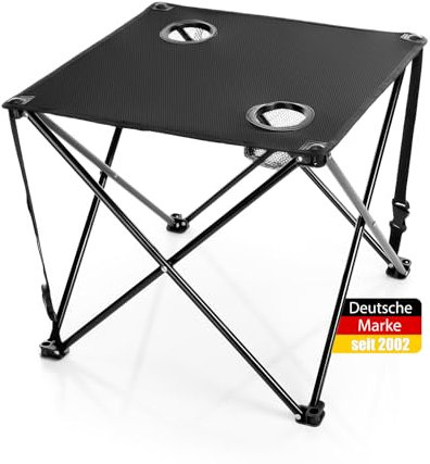 BigDean Campingtisch faltbar mit 2 Getränkehaltern Schwarz belastbar bis 30 kg – tragbarer & ultraleichter Tisch ideal für Camping, Garten, Festival & Angeln