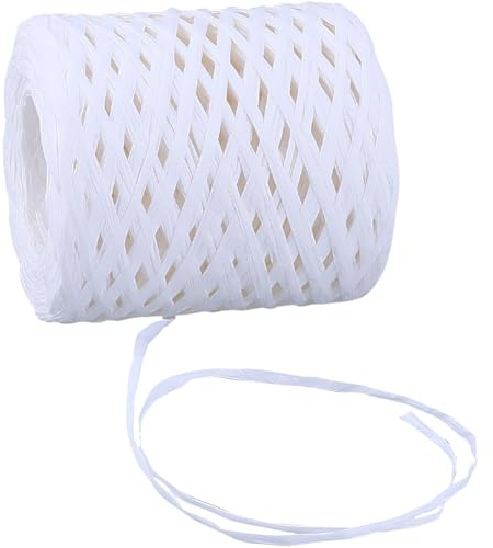 CRASPIRE Cinta de Papel de Rafia de 218 Yarda para Envolver Regalos Cinta de Embalaje Blanca Cordel de Rafia Cordel de Papel de Embalaje para Envolver Navidad Manualidades DIY