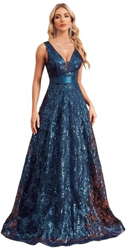 Ärmelloses langes formelles A-Linien-Ballkleid für Damen mit Glitzer-Pailletten, bodenlanges Abendkleid für Ankerfrauen