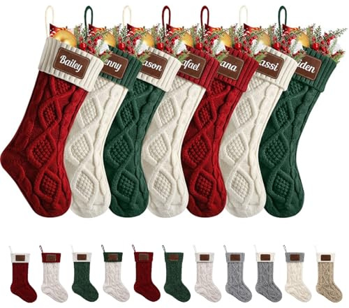 MJARTORIA Nikolausstrumpf Weihnachtsstrumpf Personalisiert mit Name Lederetikett, 18inch Große Nikolausstiefel zum Befüllen, Weihnachtssocken zum Aufhängen Kamin Weihnachtsbaum Deko
