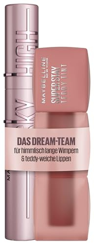 Make-Up Set Maybelline New York Schwarze Wimperntusche für extrem lange Wimpern, Lash Sensational Sky High Mascara, Very Black, 7,2 ml+ Maybelline New York Teddy Tint, 15 Skinnydip, 5 ml