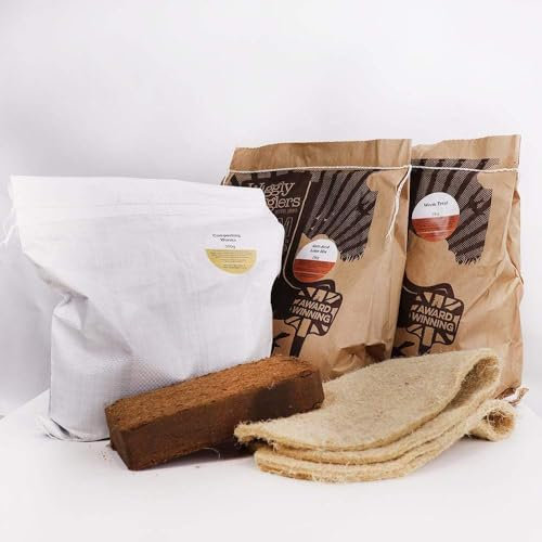 Wiggly Wigglers Wormery Rescue Kit For Any Worm Composter With Live Worms, Wormery Bedding Block, Lime Mix & Moisture Matting | Worms Farm Kit | Composting Worms