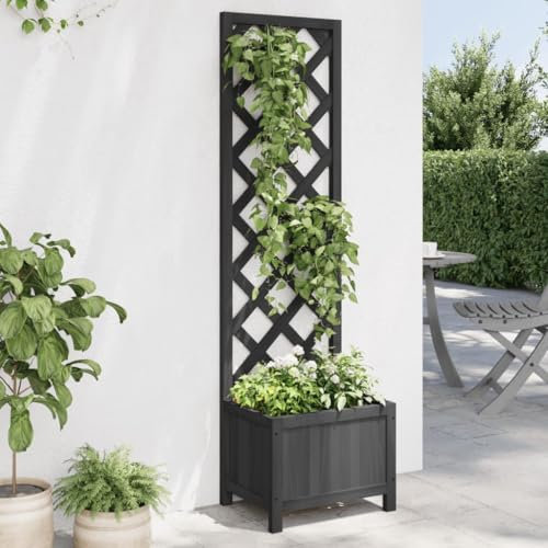 Somanki Pflanzkübel mit Rankgitter Schwarz Massivholz Tanne, Blumentopf Draussen, Blumenkübel, Pflanzkübel, Übertopf, Pflanzentopf, Blumenkasten, Flower Pot - 365478